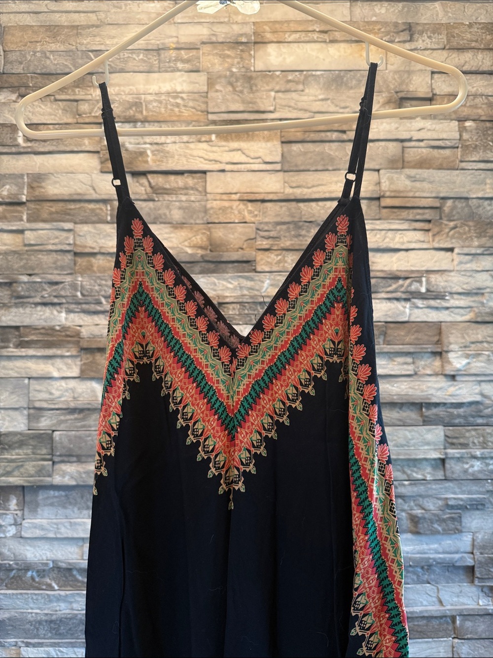 VENUS Black Maxi Dress with Multicolor Chevron Embroidery - Picture 2 of 4
